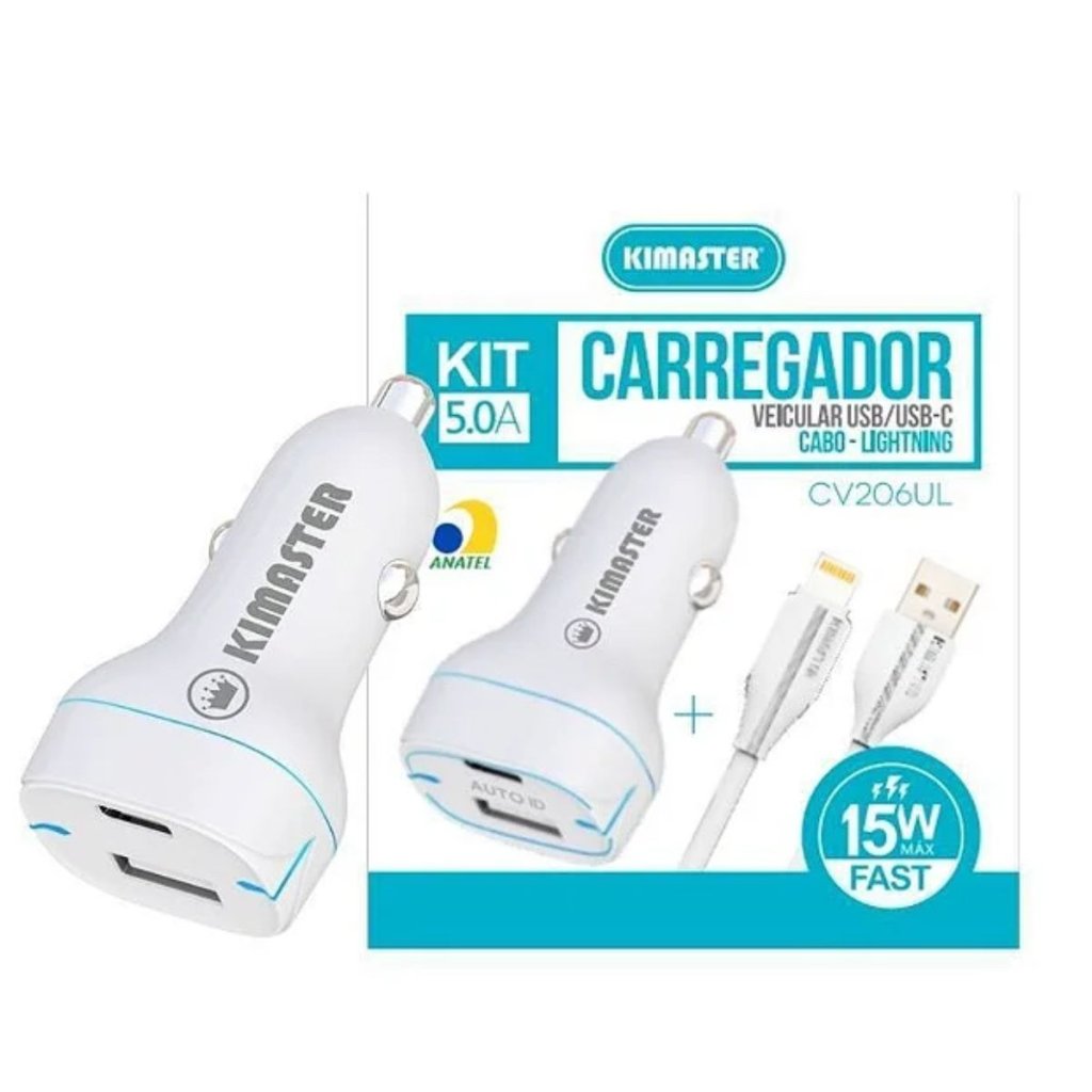 FONTE VEICULAR 5.0A USB + USB-C KIMASTER 