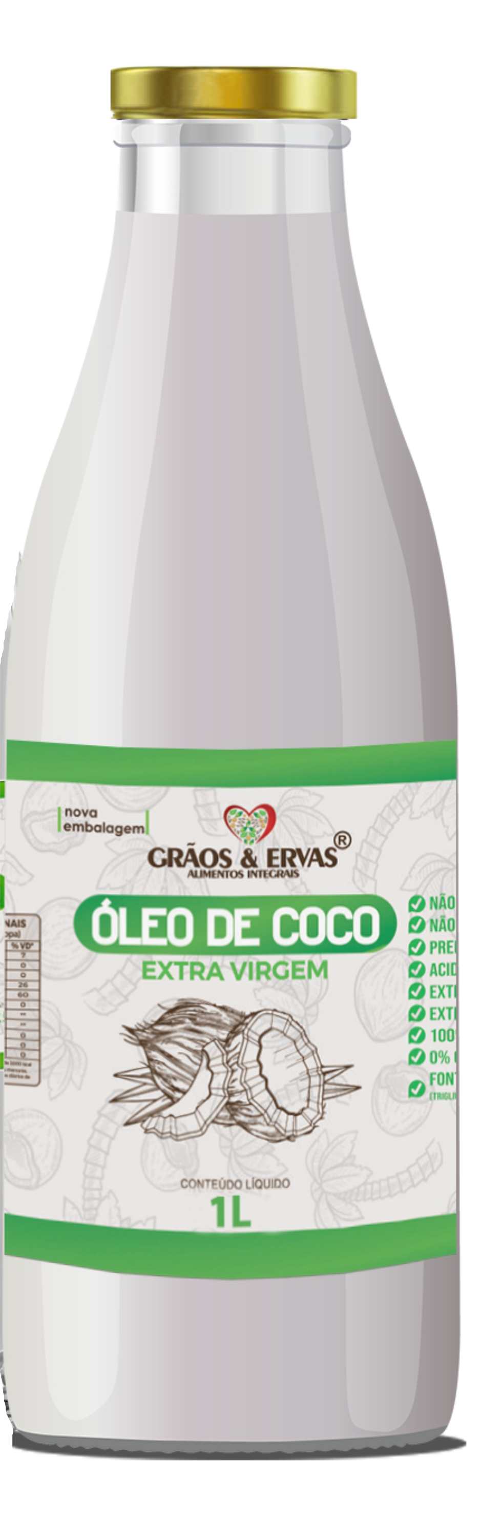 Óleo de Coco Extra Virgem - Grãos&Ervas 