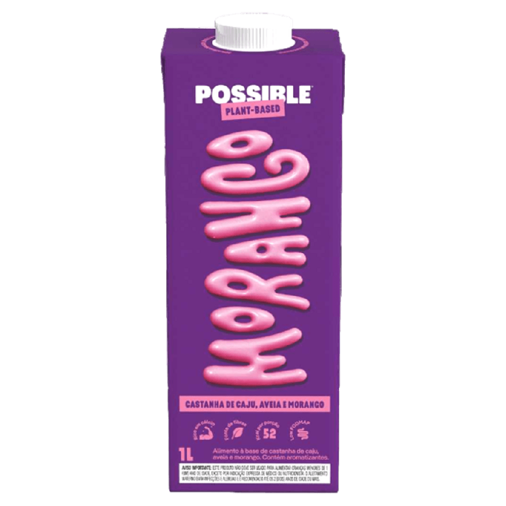 Bebida de castanha de caju, aveia e morango - Possible