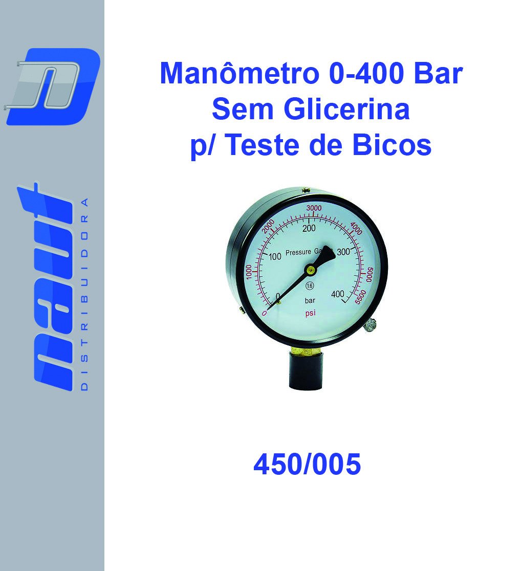 Manômetro 0-400BAR sem Glicerina para Teste de Bicos