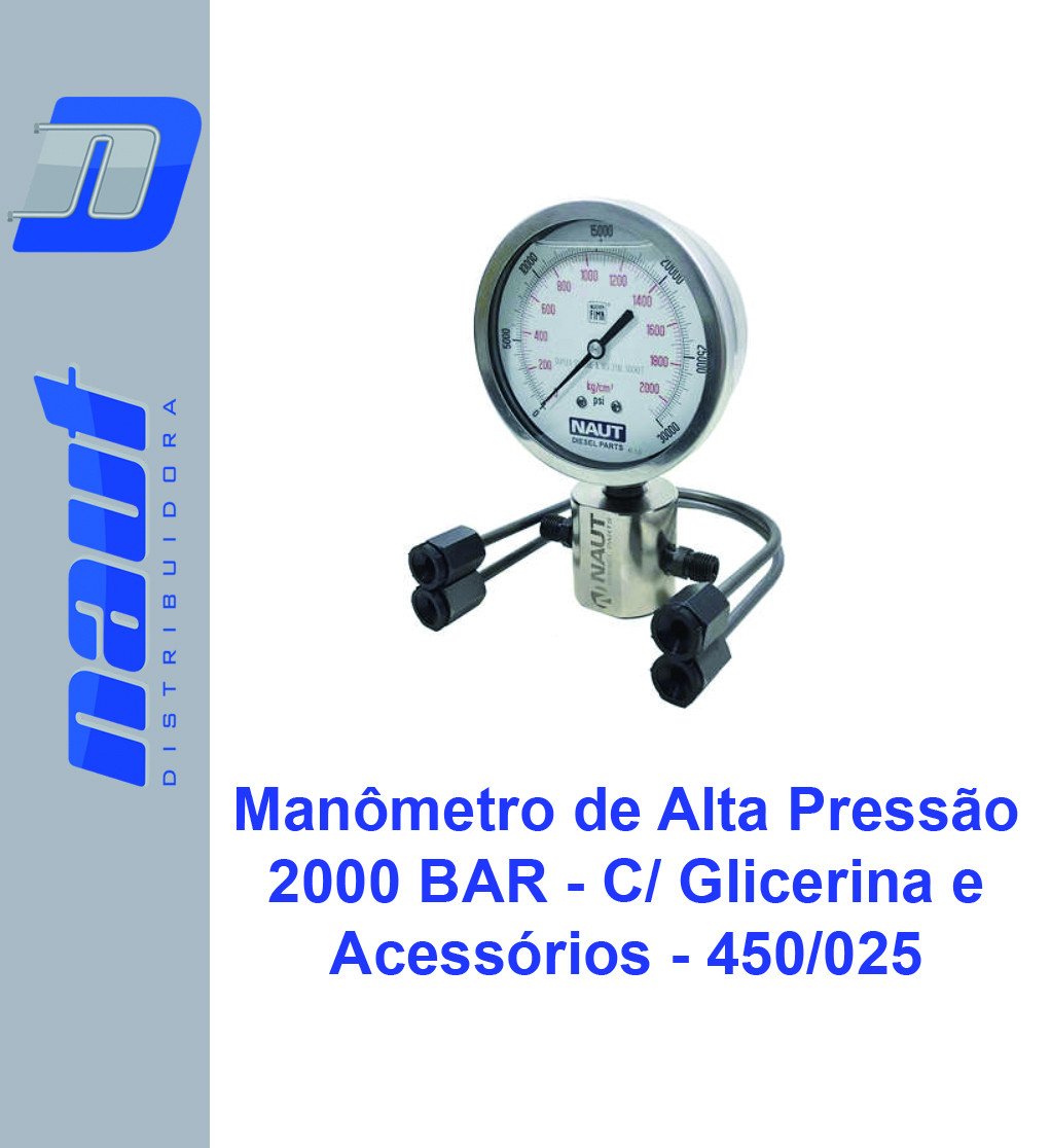 Manômetro de Alta Pressão 2000 BAR - C/ Glicerina
