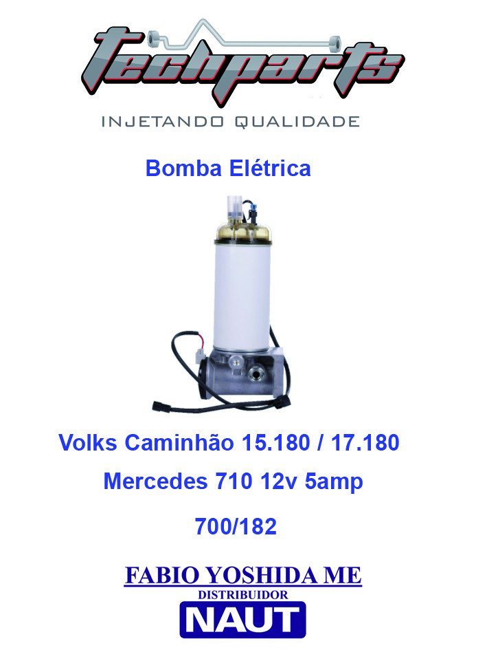 Bomba Elétrica de Combustível Mercedes 710 / VW 15.180/17180 12V 5A Vazão 180L/h Pressão 3,0 BAR 2S0201512 10182