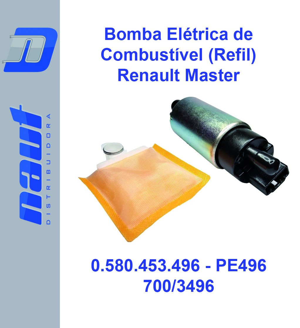 Bomba Elétrica de Combustível Renault Master 2.5 12v 5,5A Vazão 85L/h 3,0 BAR 0580453496 8200071331 PE496