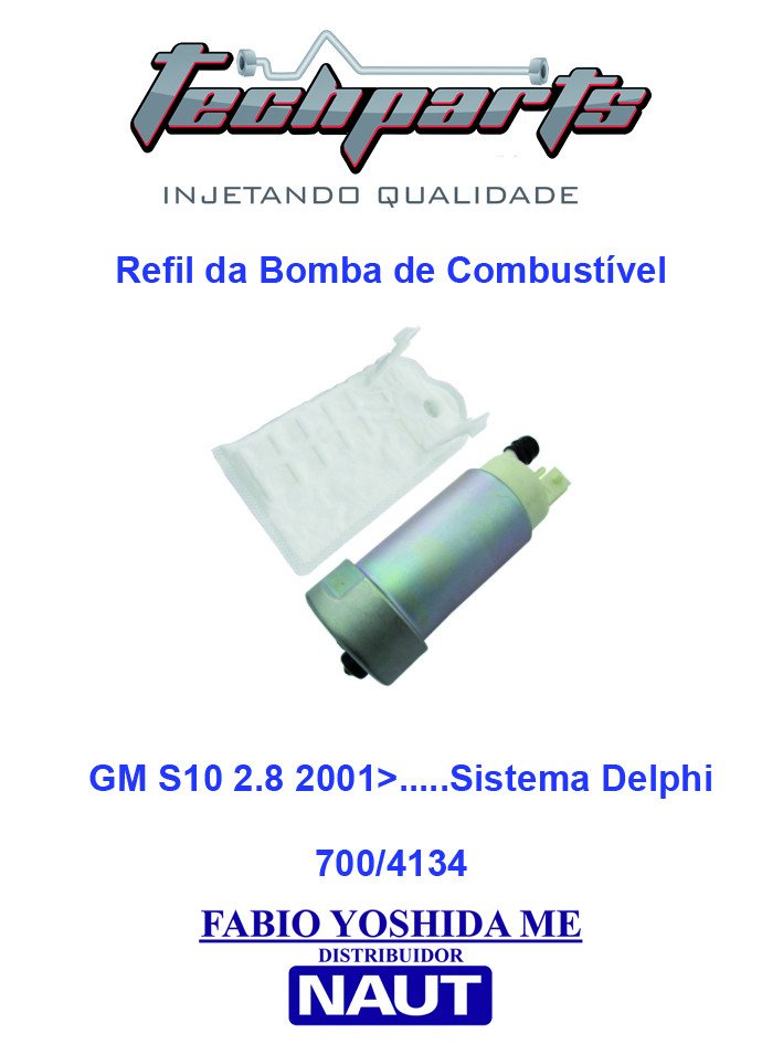 Bomba Elétrica de Combustível S10 2.8 2001/... Sistema Delphi 12V 6,5A Vazão 90L/h 3,0 BAR 25320102  93340908  FE10134 