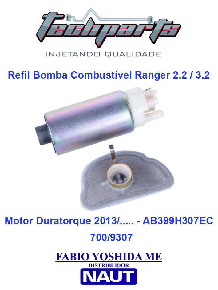Bomba Elétrica de Combustível Ranger 3.2/2.2 12V 6A Vazão 100L/h 3,0 BAR AB399H307EC 