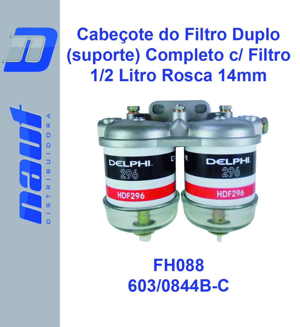 Cabeçote (suporte) do Filtro Duplo Completo c/ Filtro 1/2 Litro Rosca 14mm FH088 15844
