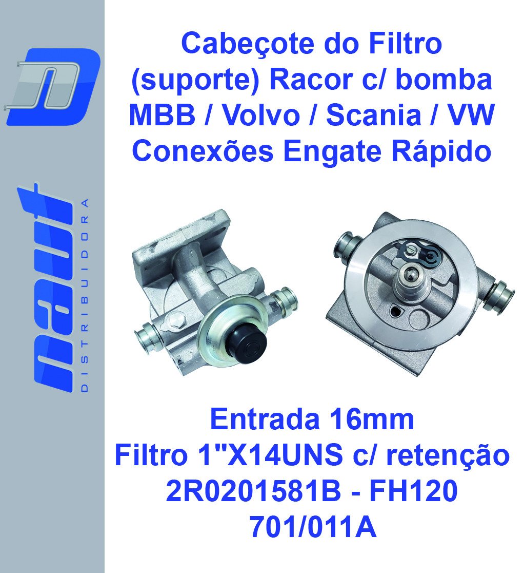 Cabeçote do Filtro Racor c/ Retenção 16mm - 1x14UNS
