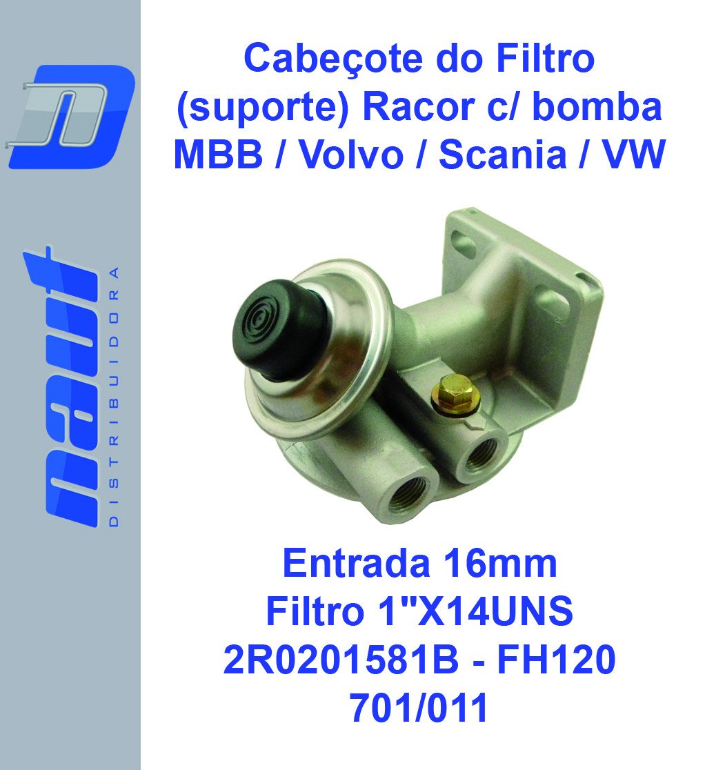 Cabeçote (suporte) do Filtro Racor c/ bomba Entrada 16mm Rosca Central 1