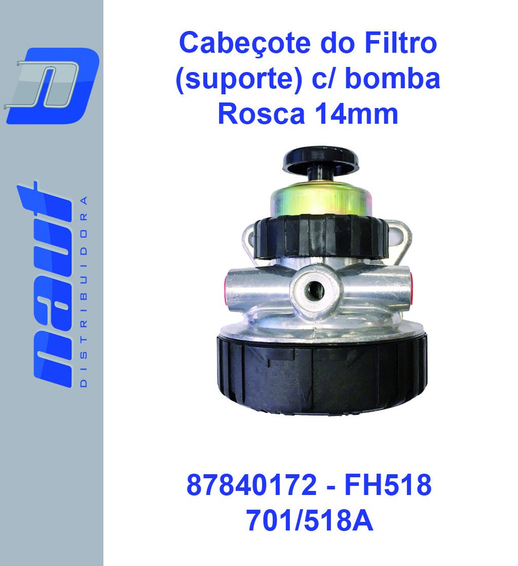 Cabeçote do Filtro (suporte) c/ bomba Rosca 14mm Perkins, Caterpillar, John Deere 87840172 FH 518 