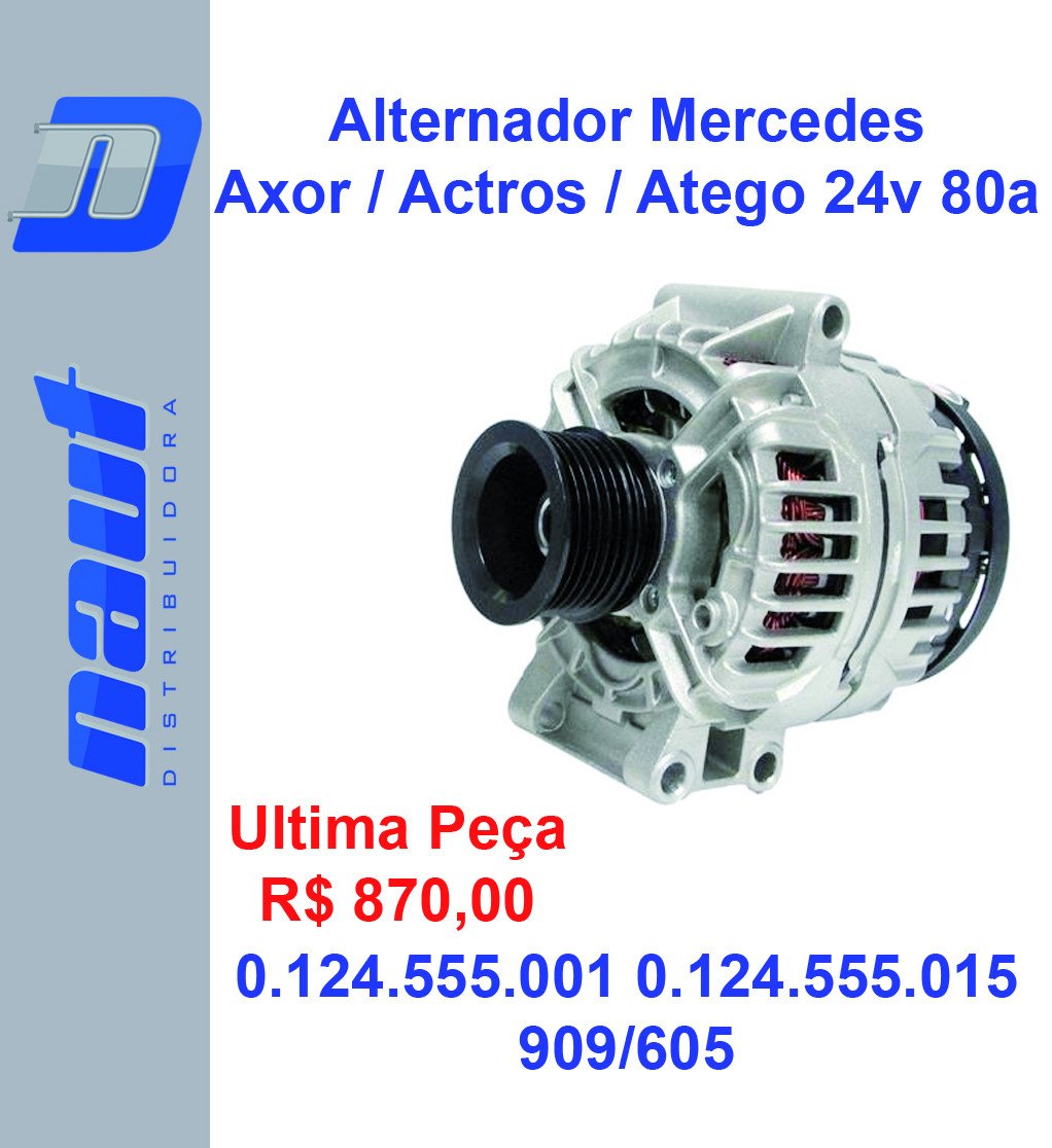 Alternador Mercedes Eletrônico Axor, 1938 e 2638 - 24V 80A