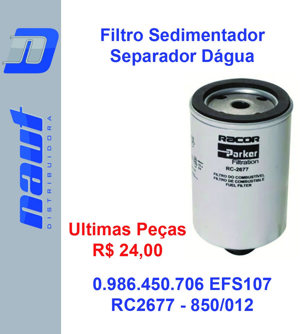 Filtro de Combustível Separador de Água RC-2677 Parker Racor Sedimentador 0.986.450.705 HDS130 - Diesel SEM SENSOR