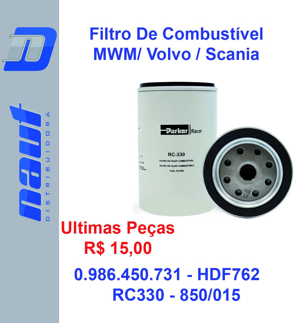 Filtro De Combustível MWM/ Volvo / Scania 0.986.450.731 HDF762 - Diesel