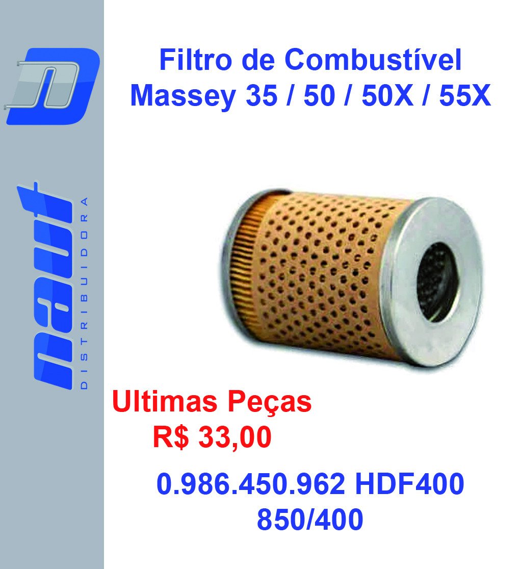 Filtro de Combustível Massey Fergusson 35 / 50 / 50X / 55X HDF400 0.986.450.962