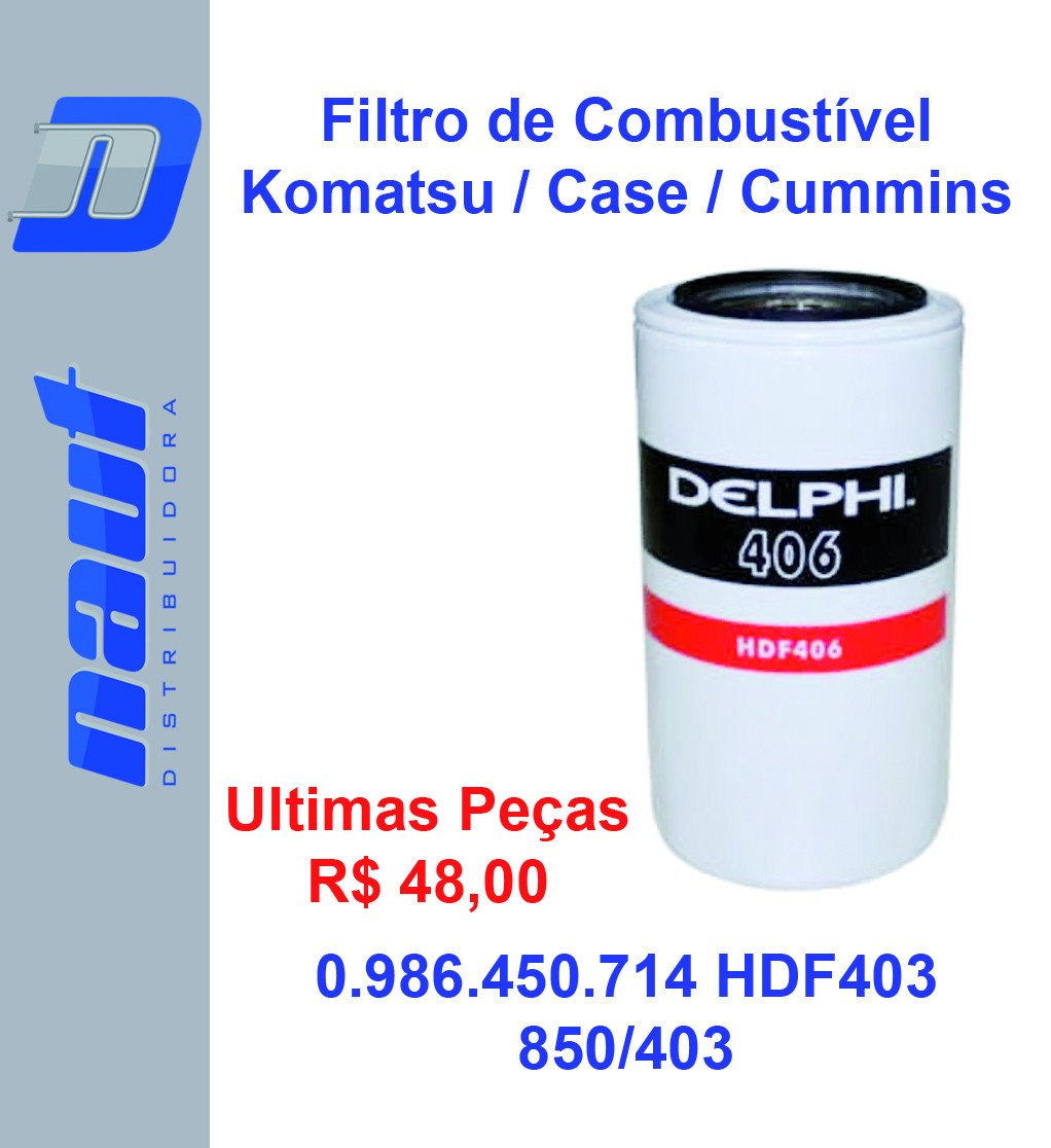 Filtro de Combustível Komatsu / Case / Cummins 0.986.450.714 HDF403 Delphi