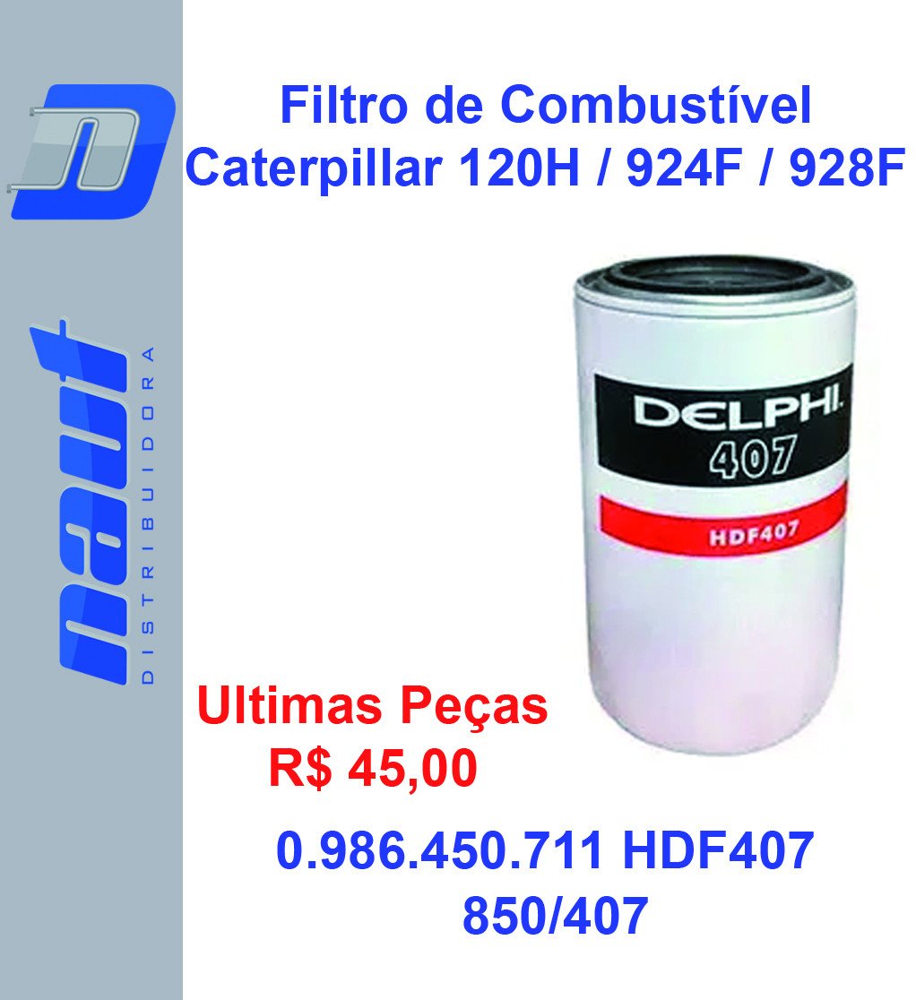 Filtro de Combustível Caterpillar 120H / 924F / 928F 0.986.450.711 HDF407 Delphi