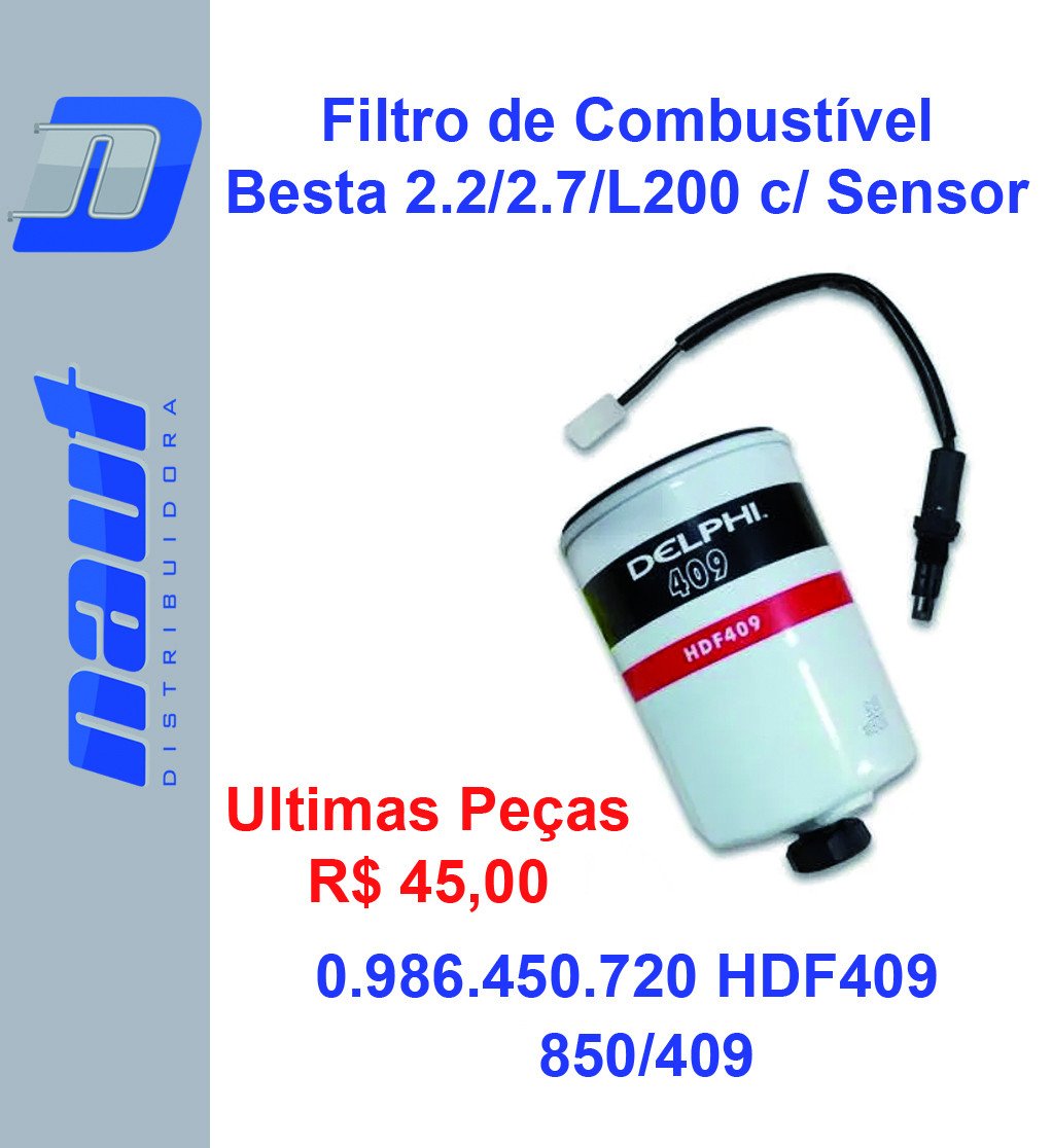 Filtro de Combustível Besta 2.2/2.7/L200 c/ Sensor 0.986.450.720 HDF409 Delphi