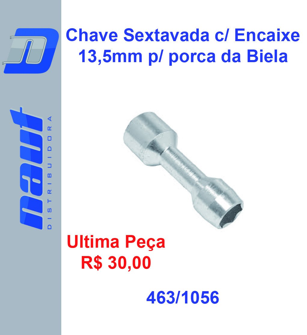 Chave Sextavada c/ Encaixe 13,5mm p/ porca da Biela Ka e Fiesta 1.0 / 1.3 (com motor Endura até 99)