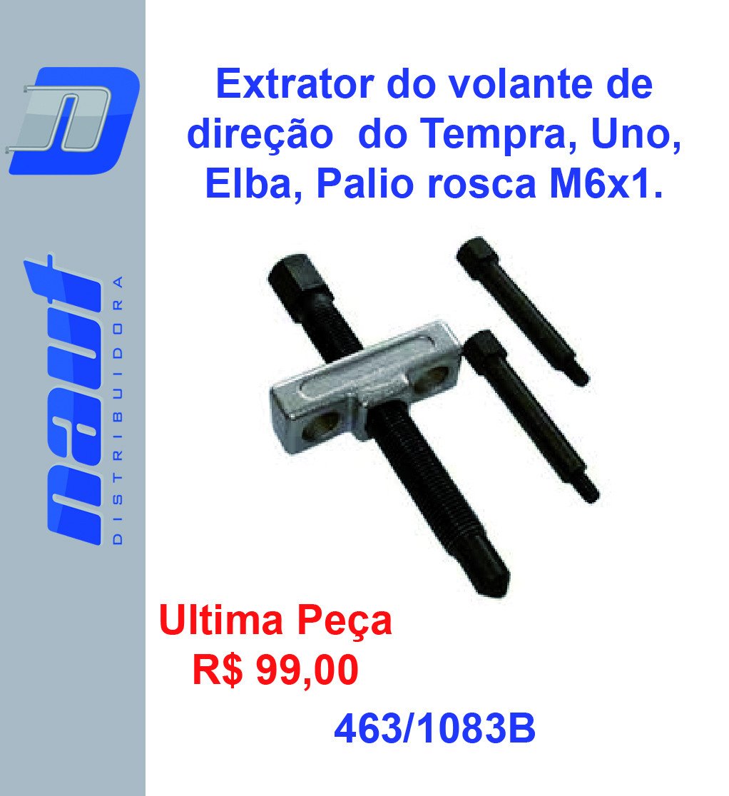 Extrator do volante de direção do Tempra, Uno, Elba, Prêmio e Palio rosca M6x1.