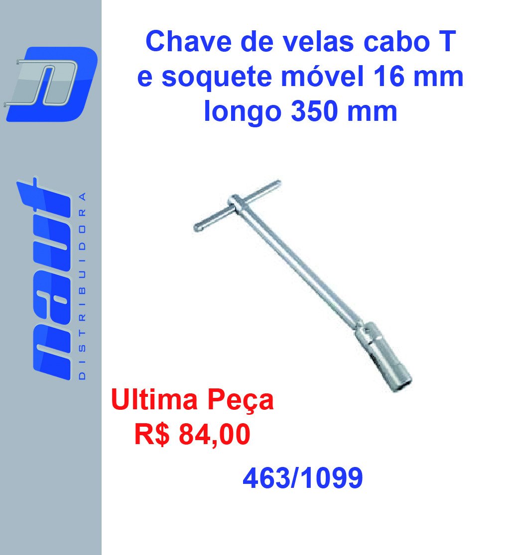 Chave de velas cabo T e soquete móvel 16 mm longo 350 mm