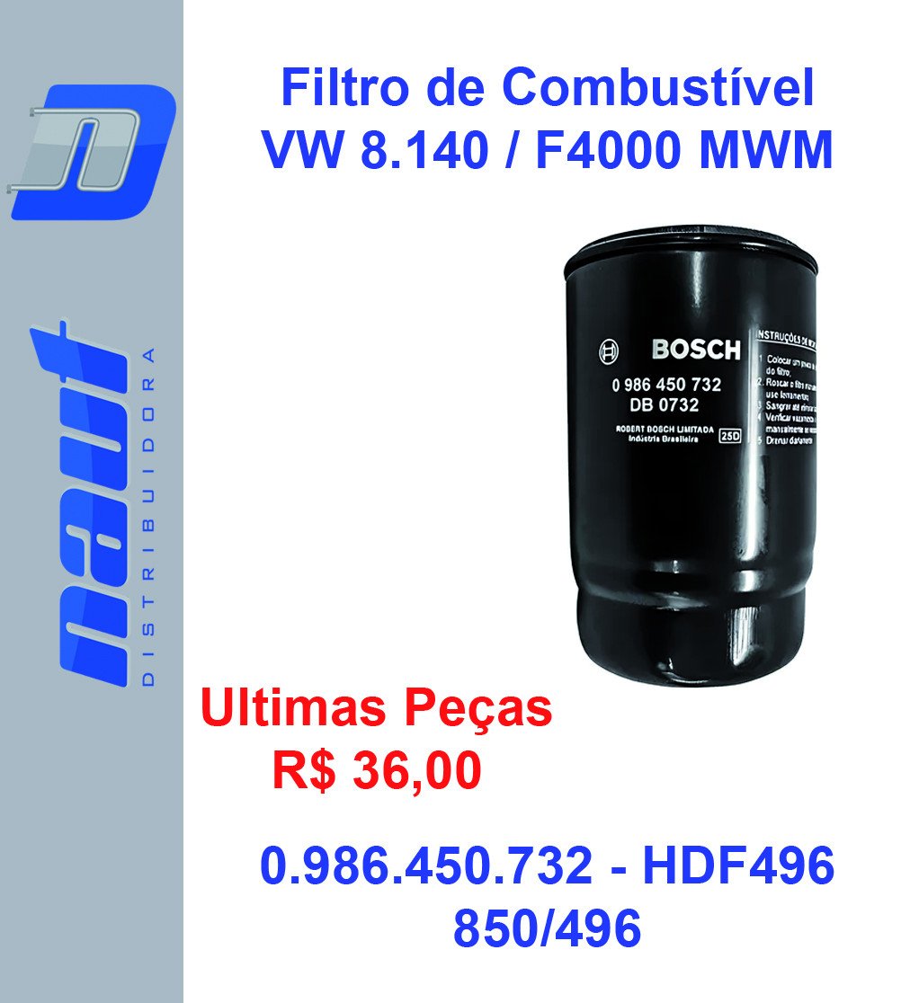Filtro de Combustível VW 8.140 / F4000 MWM 0.986.450.732 HDF496