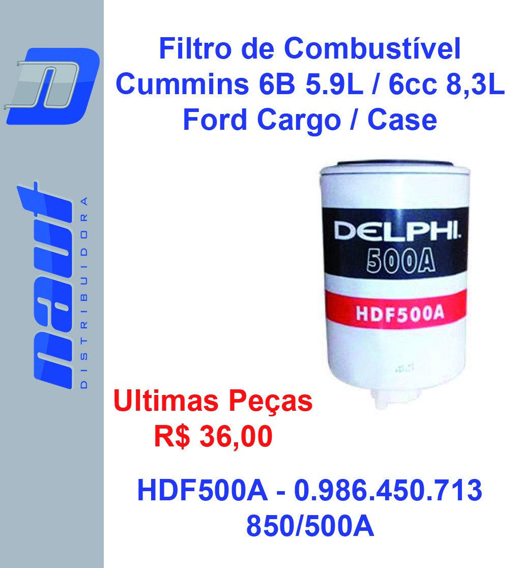 Filtro de Combustível Cummins 6B 5.9L / 6cc 8,3L Ford Cargo / Case HDF500A - 0.986.450.713