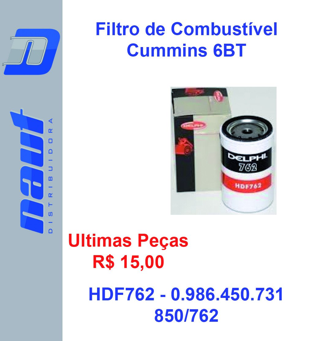 Filtro de Combustível Cummins 6BT HDF762 - 0.986.450.731
