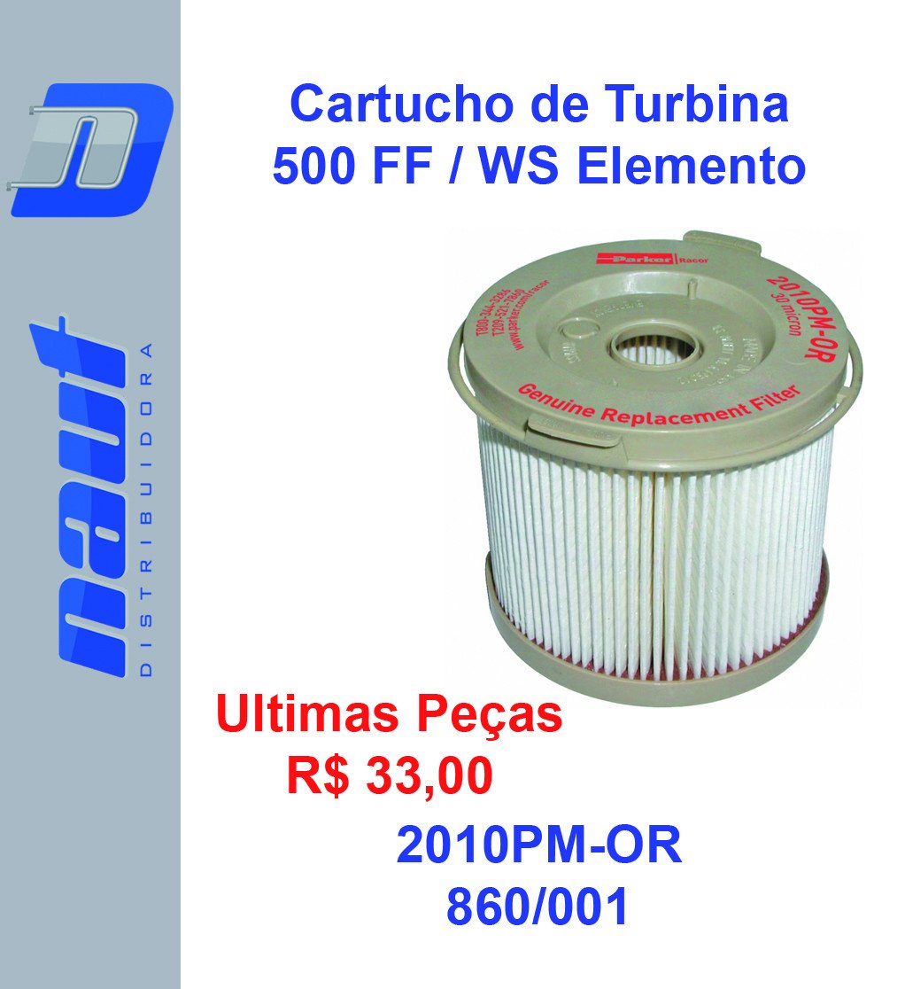 Cartucho de turbina 500 FF / WS elemento, classificado em 98% a 30 mícrons com tampas em vaso Tan 2010PM-OR