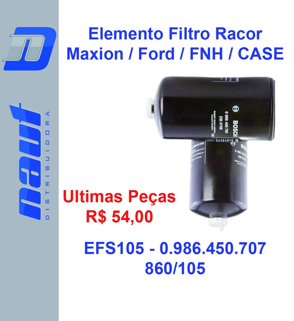 Elemento Filtro Racor Maxion / Ford / FNH / CASE EFS105 0.986.450.707