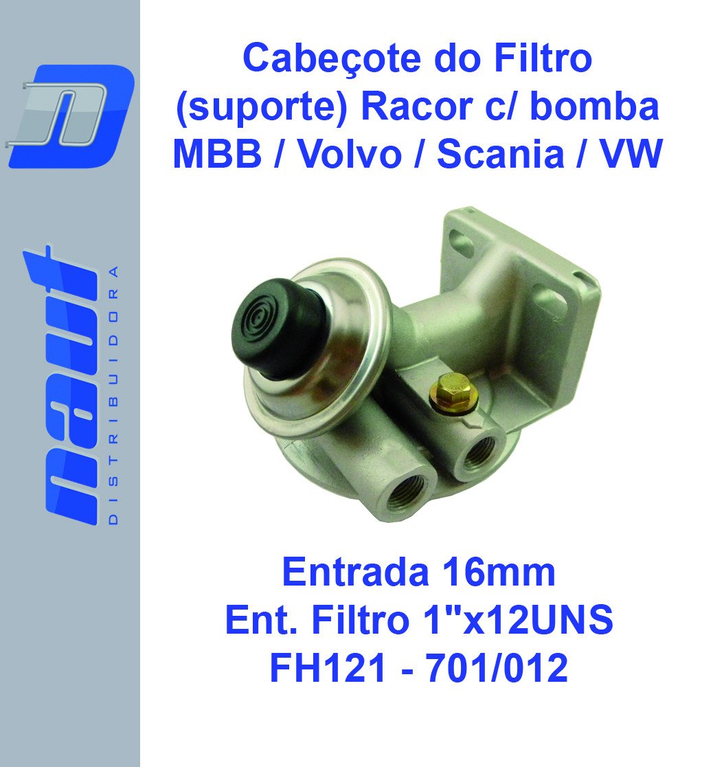 CABECOTE FILTRO RACOR C/BBA 16MM 1X12UNS 2R0201581B - FH121 - 