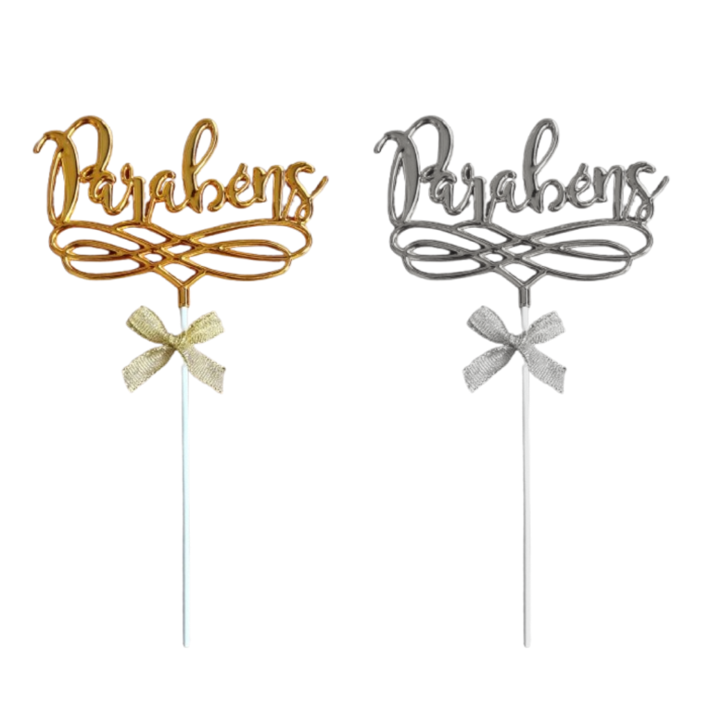 TOPO DE BOLO METALIZADO PARABENS