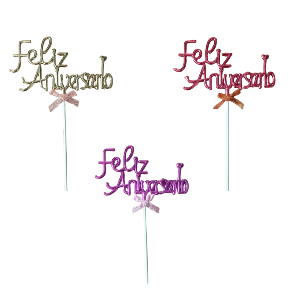 TOPO DE BOLO METALIZADO FELIZ ANIVERSARIO