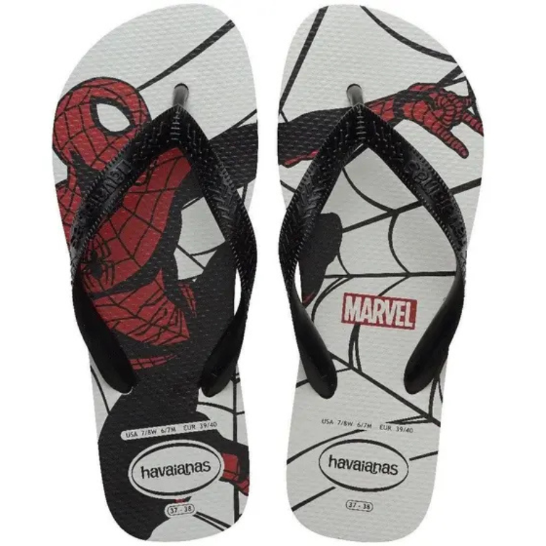 Chinelo Havaianas Top Marvel Logomania - Branco/Preto