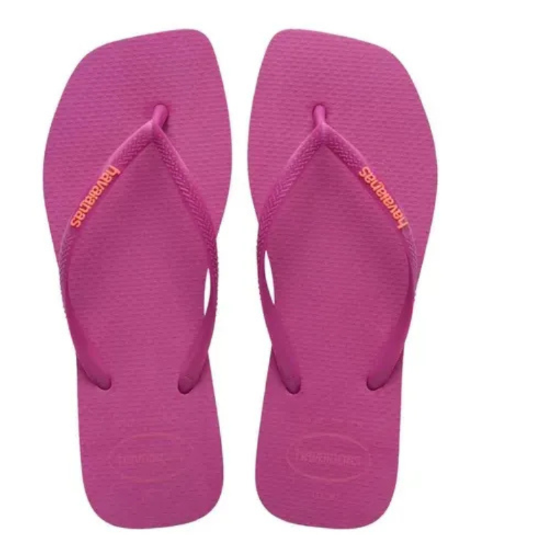 Chinelo Havaianas Slim Square Logo Pop Up - Rosa Gum