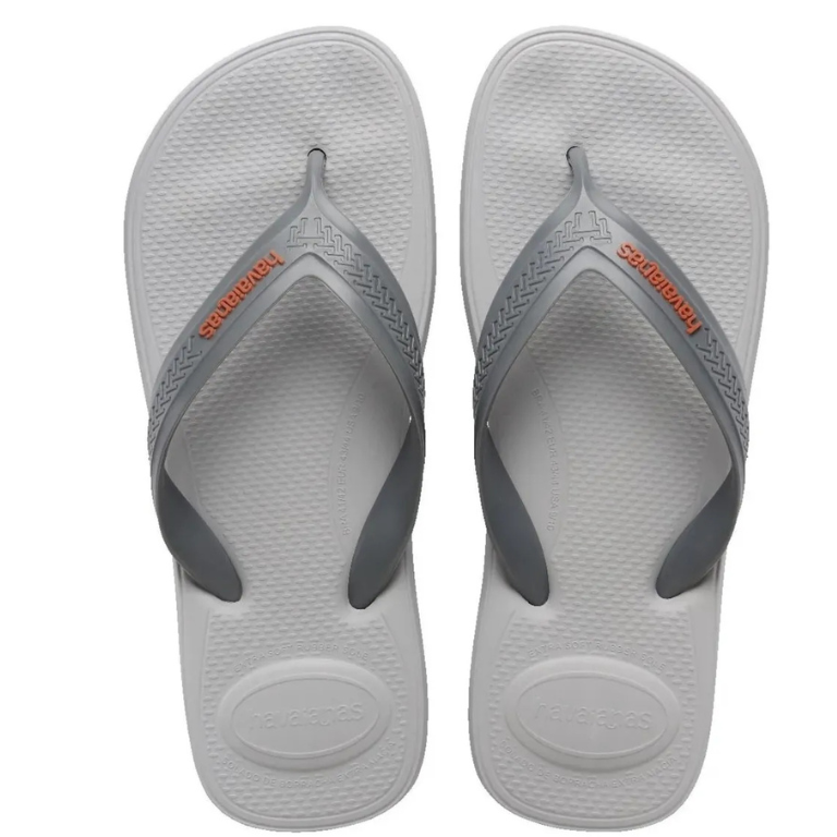Chinelo Havaianas Top Max Confort - CINZA GELO (Clara com logo na cor laranja)