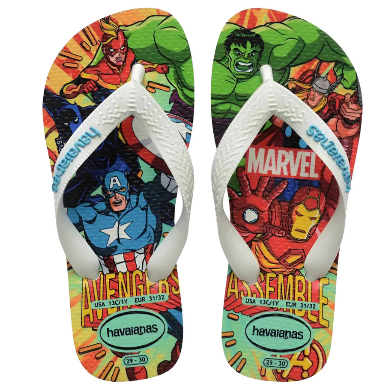 Chinelo Havaianas Infantil Top Marvel II Vingadores - Branco/branco/Azul