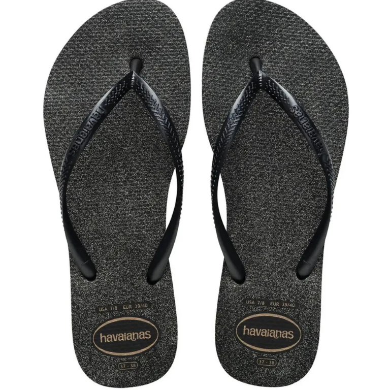 Chinelo Havaianas Slim Gloss - Preto/prata/preto