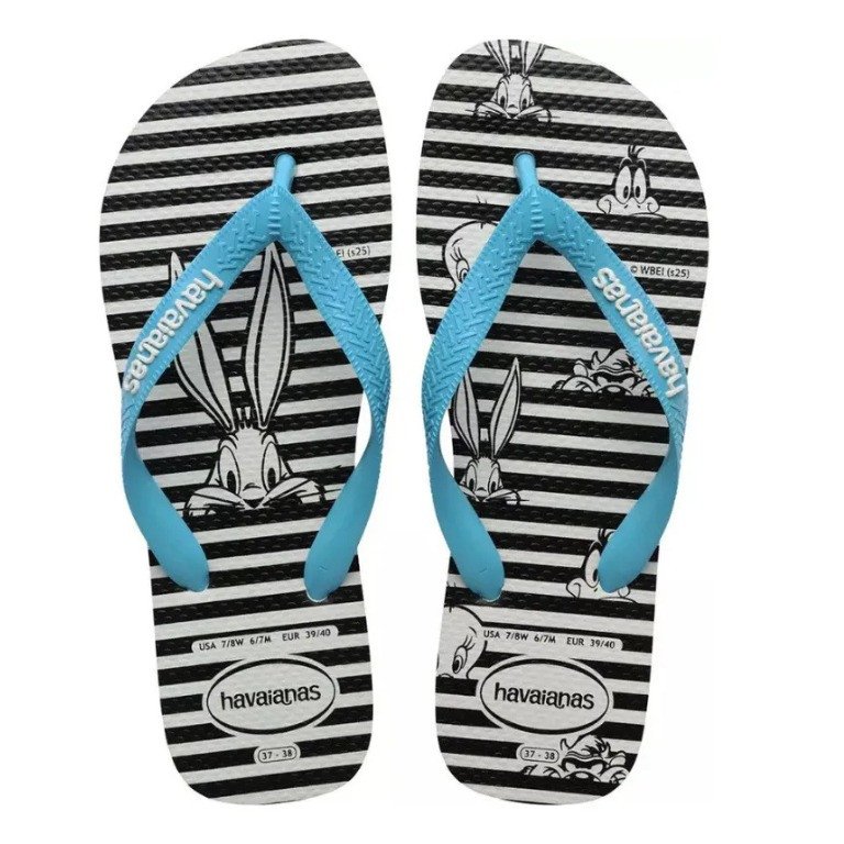 Chinelo Havaianas Top  Warner Logo - Branco /azul
