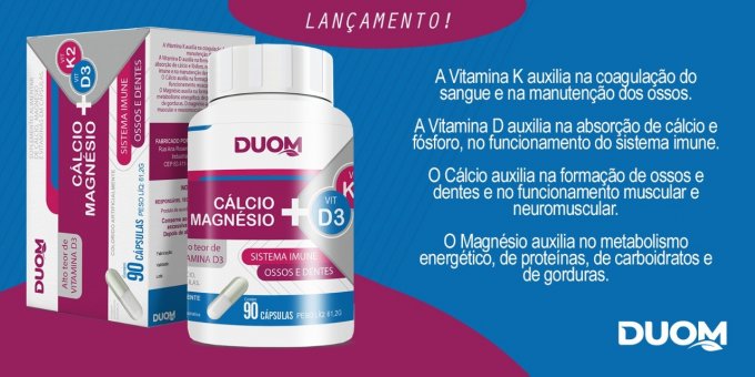 CALCIO+MAGNÉSIO+K2+D3 90CAPS DUOM