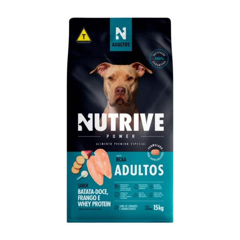 NUTRIVE CÃES ADULTOS POWER BATATA DOCE, FRANGO E WHEY PROTEIN 15KG