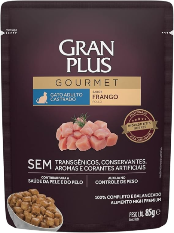 GRAN PLUS SACHÊ GOURMET GATO CASTRADOS FRANGO 85 G