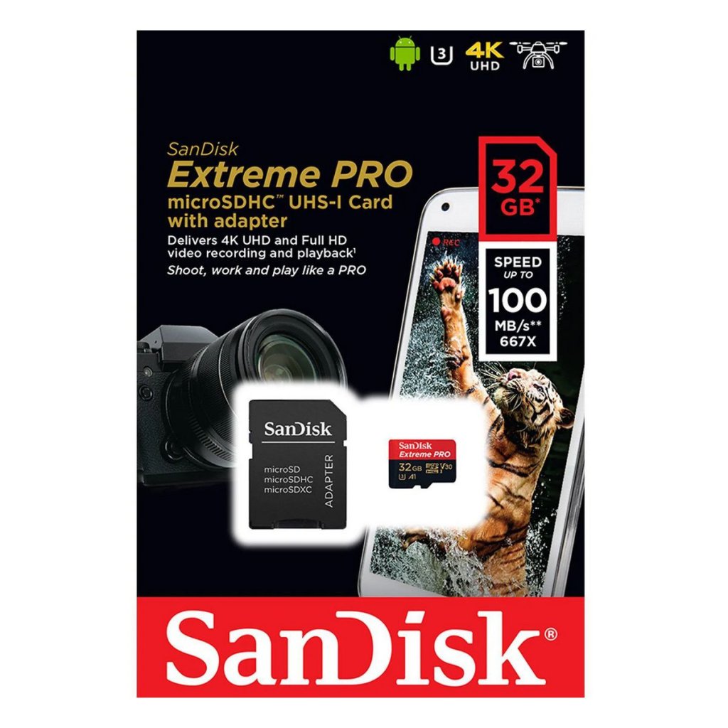 Micro SD Sandisk Extreme Pro 32GB 100MB/S ( Com adaptador SD)
