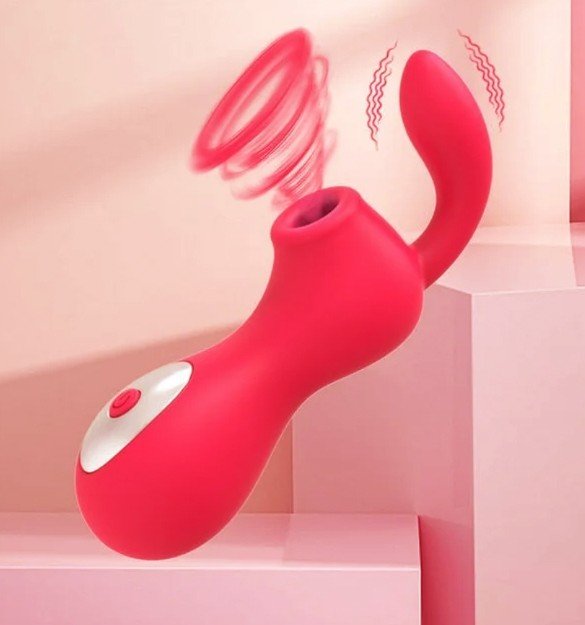 Rabbit Vermelho - Estimulador Clitoriano Duplo com 12 Modos de Ondas de Pressão e Vibração