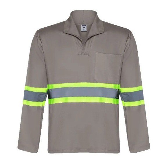 CAMISA BRIM  MANGA LONGA COM REFLETIVO LARANJA UNIFORME PROFISSIONAL CINZA