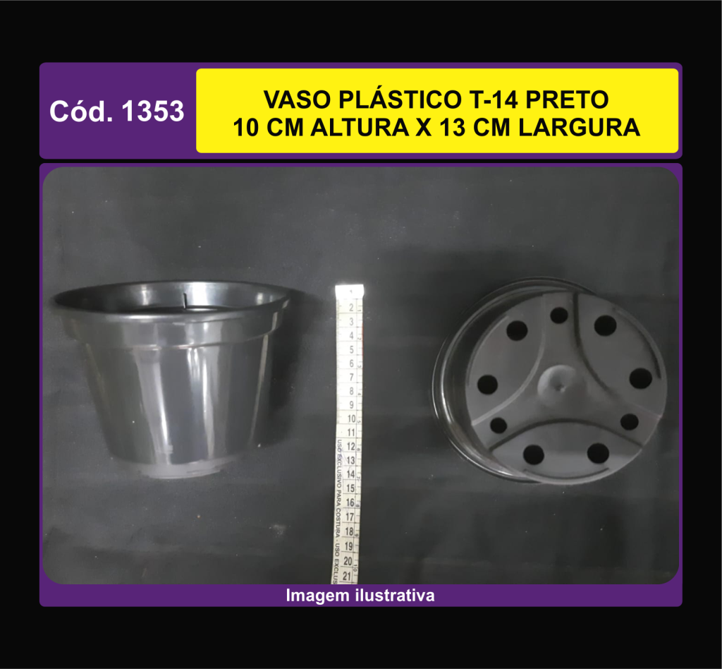 VASO PLASTICO T-14 PRETO 10 CM A X 13 CM L 1353