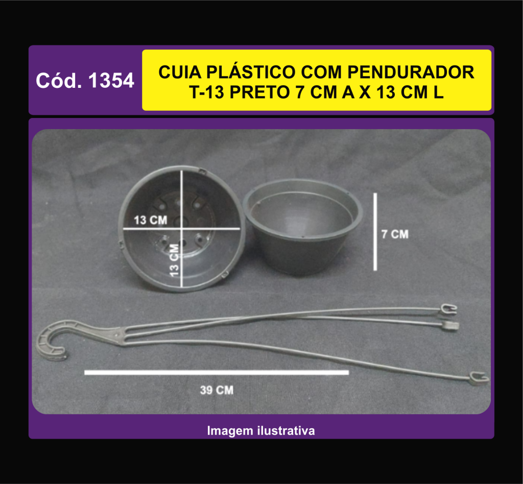 CUIA PLASTICO C PENDURADOR T-13 PRETO 7 CM A X 13 CM L 1354