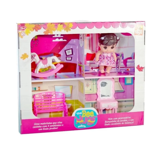 Boneca Bee Hugs Maleta Morena Casinha Acessórios - Bee Toys
