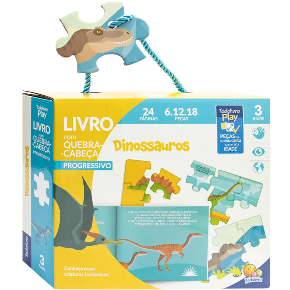 Jogo Livro Quebra Cabeça Dinossauros 3A Progressivo