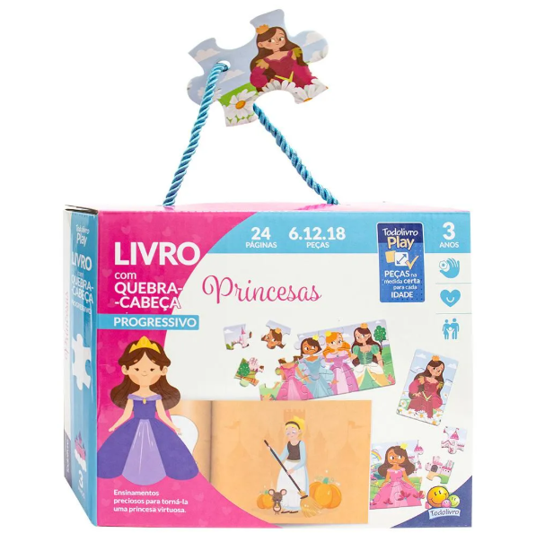 Jogo Livro Quebra Cabeça Princesas 3A Progressivo