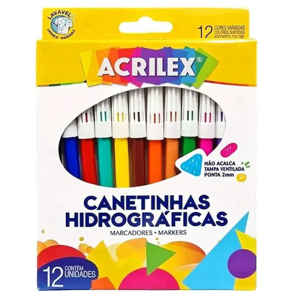 Canetinhas Hidrográficas Acrilex - 12 Cores