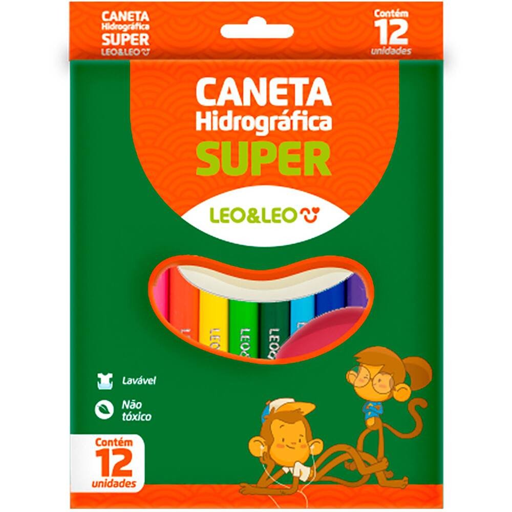 Caneta Hidrográfica Super - Leo&Leo - 12 Cores